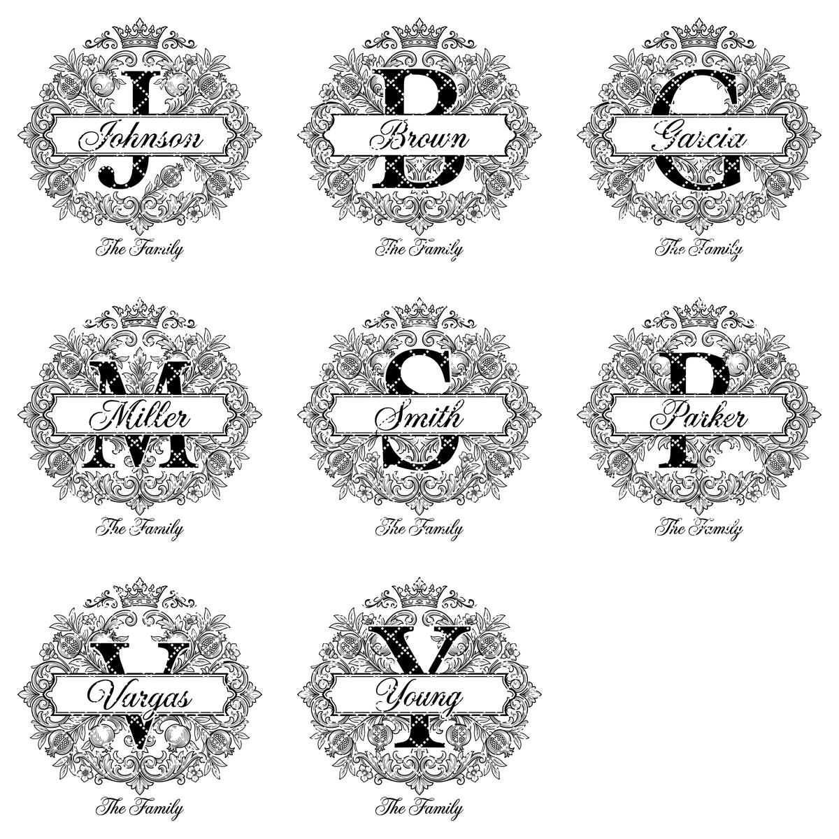 Königliches Granatapfel-Monogramm-Design, personalisierte Familiennamen-Gravurdatei – Bild 12