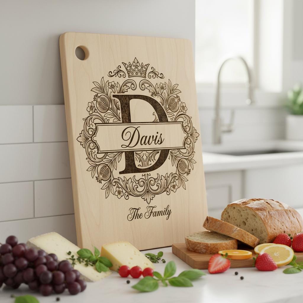 Königliches Granatapfel-Monogramm-Design, personalisierte Familiennamen-Gravurdatei – Bild 2