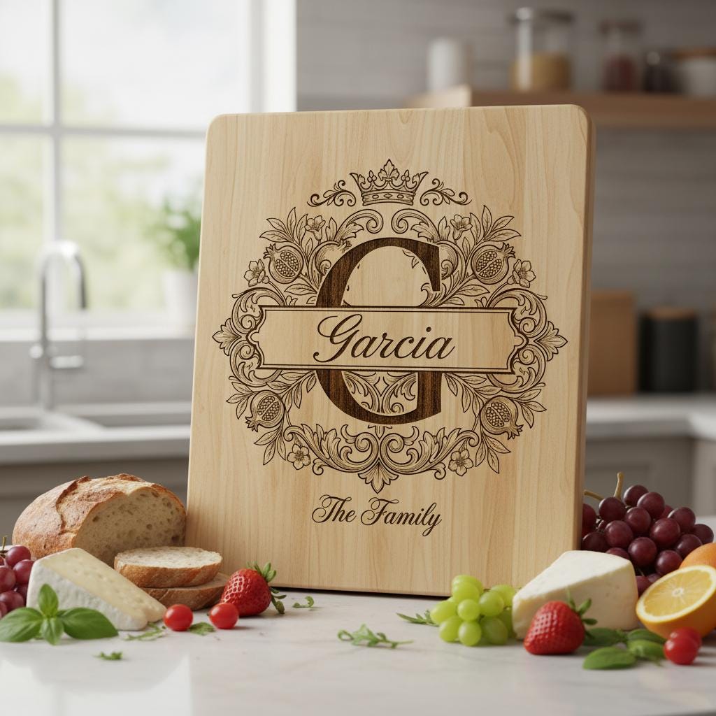 Königliches Granatapfel-Monogramm-Design, personalisierte Familiennamen-Gravurdatei – Bild 3