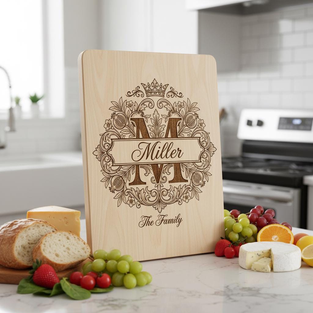 Königliches Granatapfel-Monogramm-Design, personalisierte Familiennamen-Gravurdatei – Bild 5