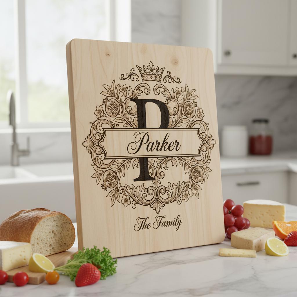 Königliches Granatapfel-Monogramm-Design, personalisierte Familiennamen-Gravurdatei – Bild 6