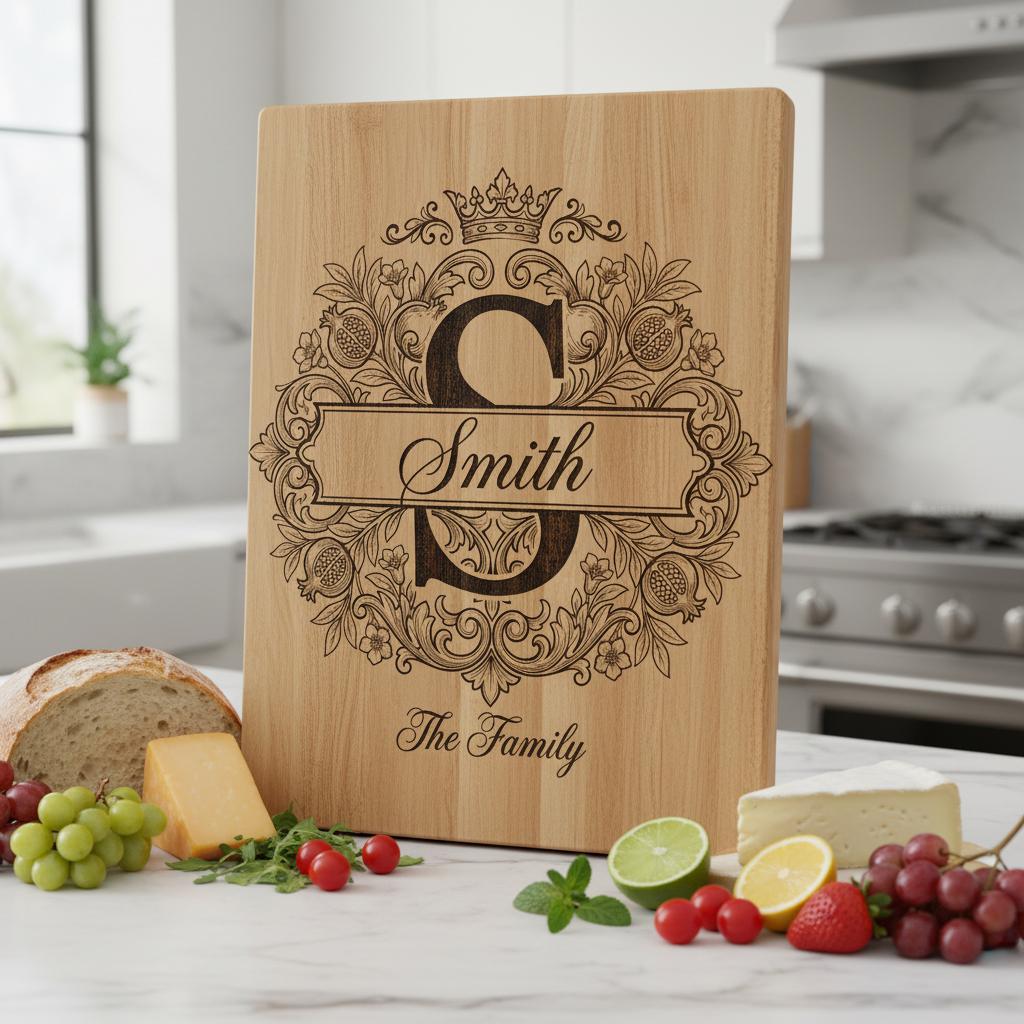 Königliches Granatapfel-Monogramm-Design, personalisierte Familiennamen-Gravurdatei – Bild 7
