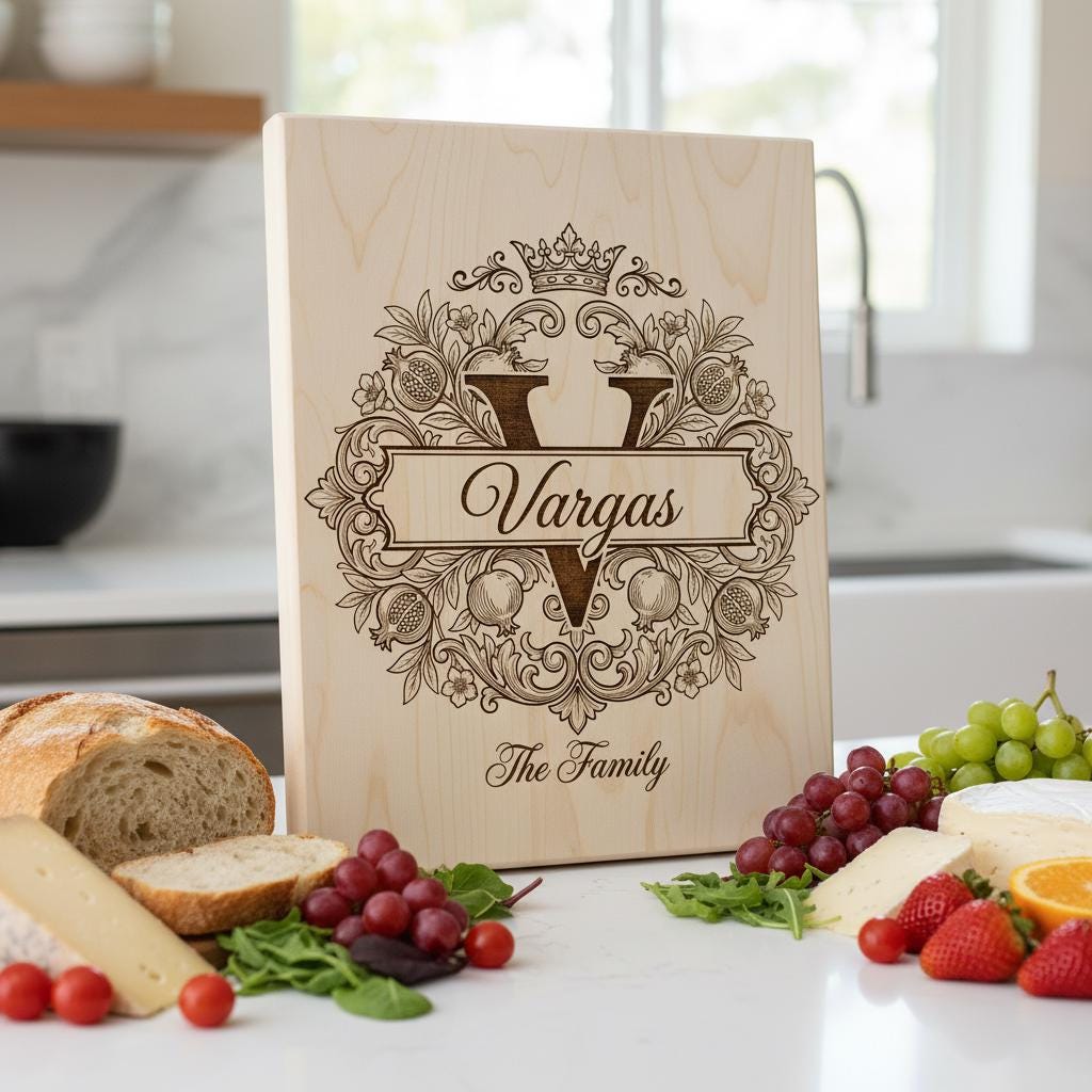 Königliches Granatapfel-Monogramm-Design, personalisierte Familiennamen-Gravurdatei – Bild 8