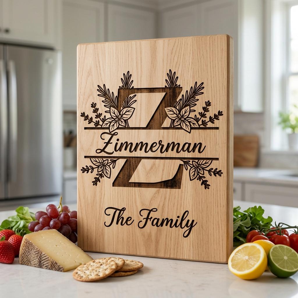 Rustikales Kräuter-Monogramm Gravurbrett, personalisierbarer Familienname, Landhaus-Küchendekoration – Bild 10