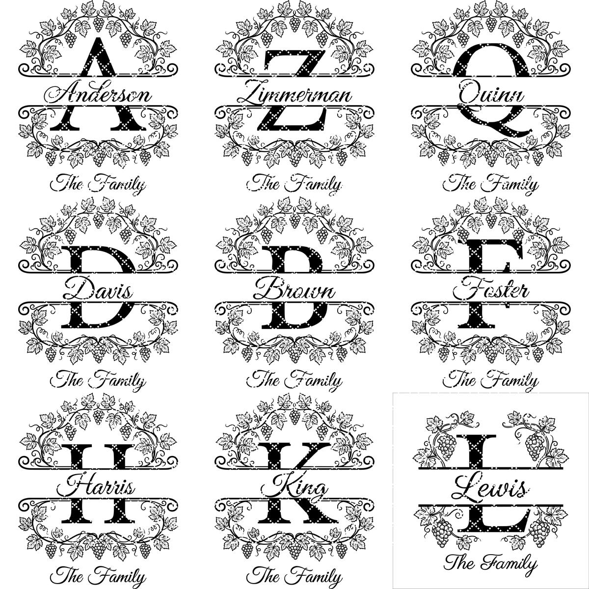 Planche de Monogramme Vignoble Vintage, Fichier de Gravure Personnalisé avec Nom de Famille, Lot d'Alphabet – Image 12