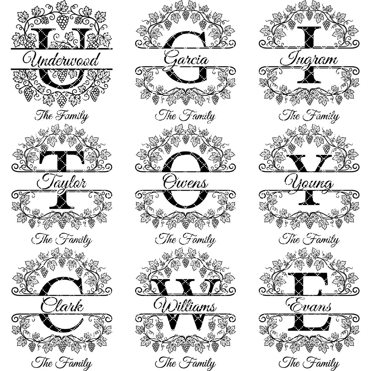 Planche de Monogramme Vignoble Vintage, Fichier de Gravure Personnalisé avec Nom de Famille, Lot d'Alphabet – Image 13