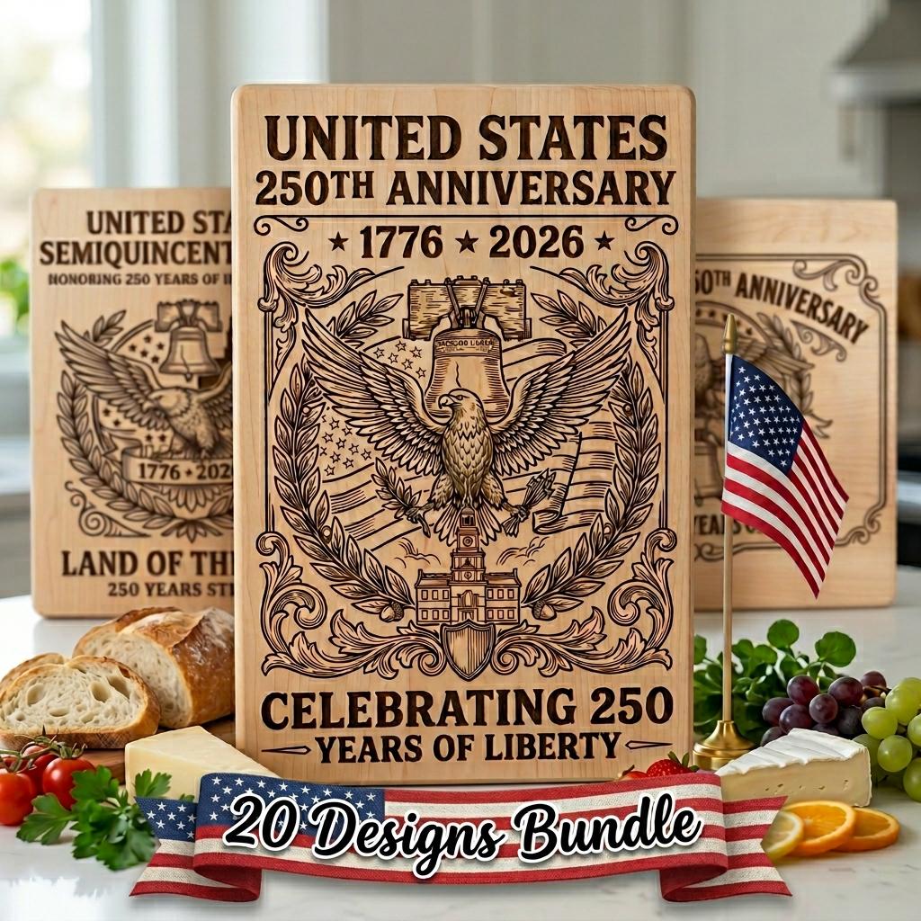 250th Anniversary Engraving Design, Historic Americana Patriotic Board Art 1776 2026
