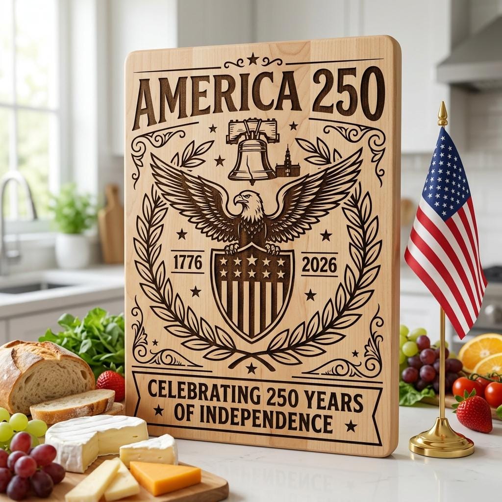 250th Anniversary Engraving Design, Historic Americana Patriotic Board Art 1776 2026