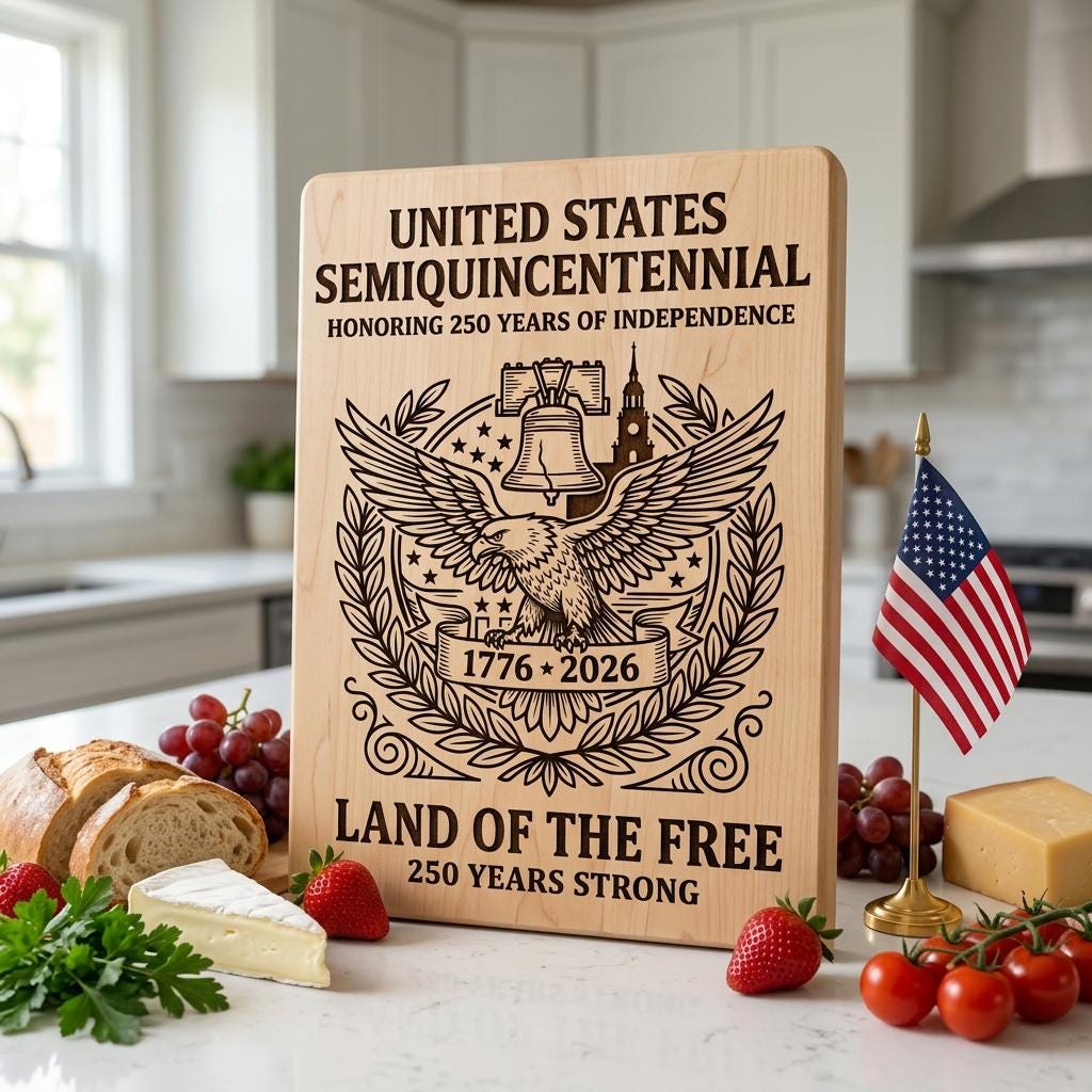 250th Anniversary Engraving Design, Historic Americana Patriotic Board Art 1776 2026