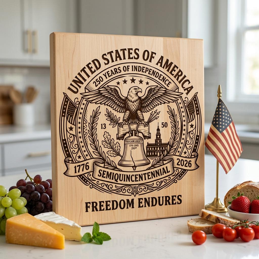 250th Anniversary Engraving Design, Historic Americana Patriotic Board Art 1776 2026