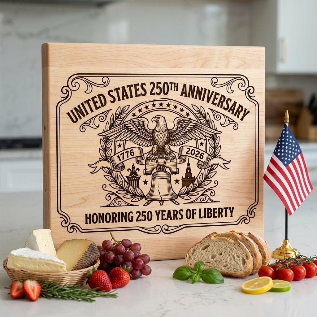 250th Anniversary Engraving Design, Historic Americana Patriotic Board Art 1776 2026