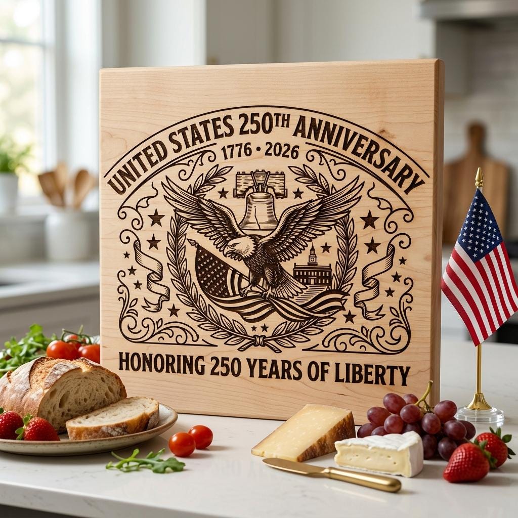 250th Anniversary Engraving Design, Historic Americana Patriotic Board Art 1776 2026