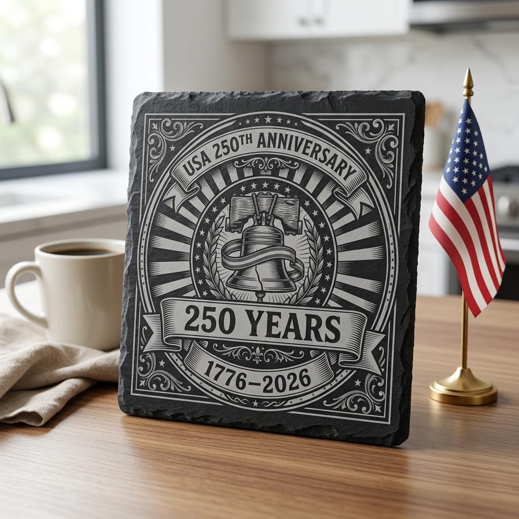 250. Jubiläums-Lasergravurdatei, patriotisches USA-Schieferuntersetzer-Design 2026 – Bild 2