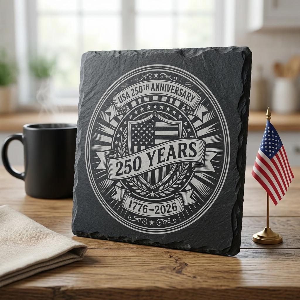 250. Jubiläums-Lasergravurdatei, patriotisches USA-Schieferuntersetzer-Design 2026 – Bild 3