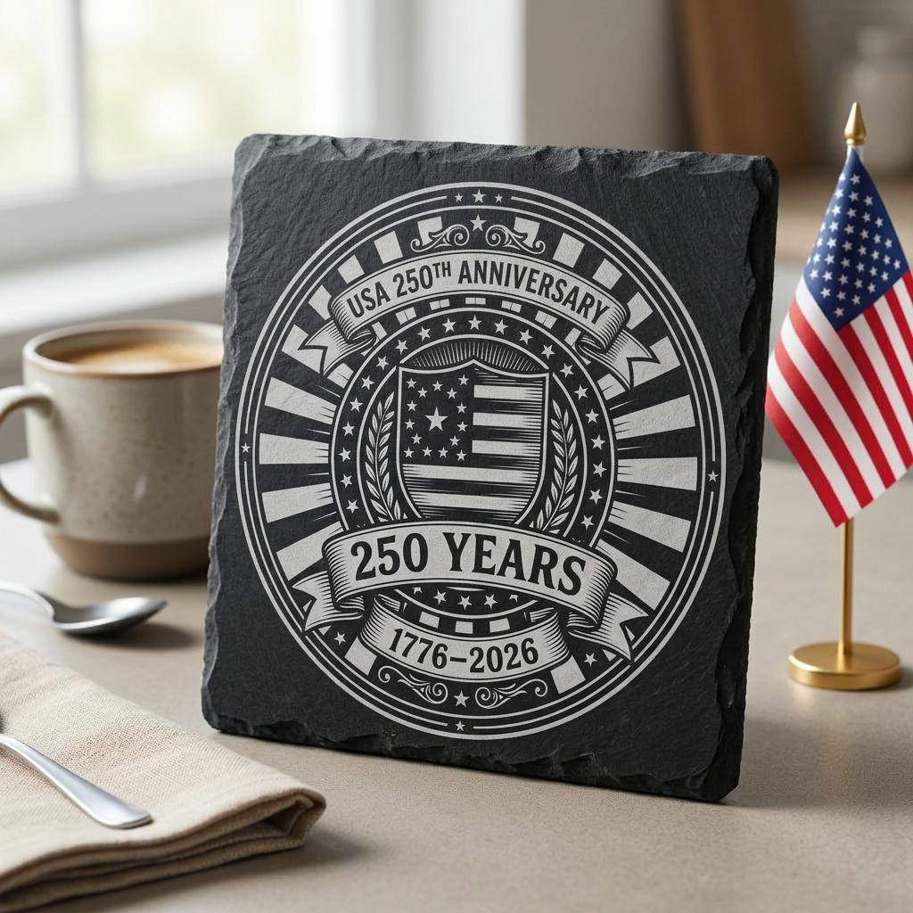 250. Jubiläums-Lasergravurdatei, patriotisches USA-Schieferuntersetzer-Design 2026 – Bild 4