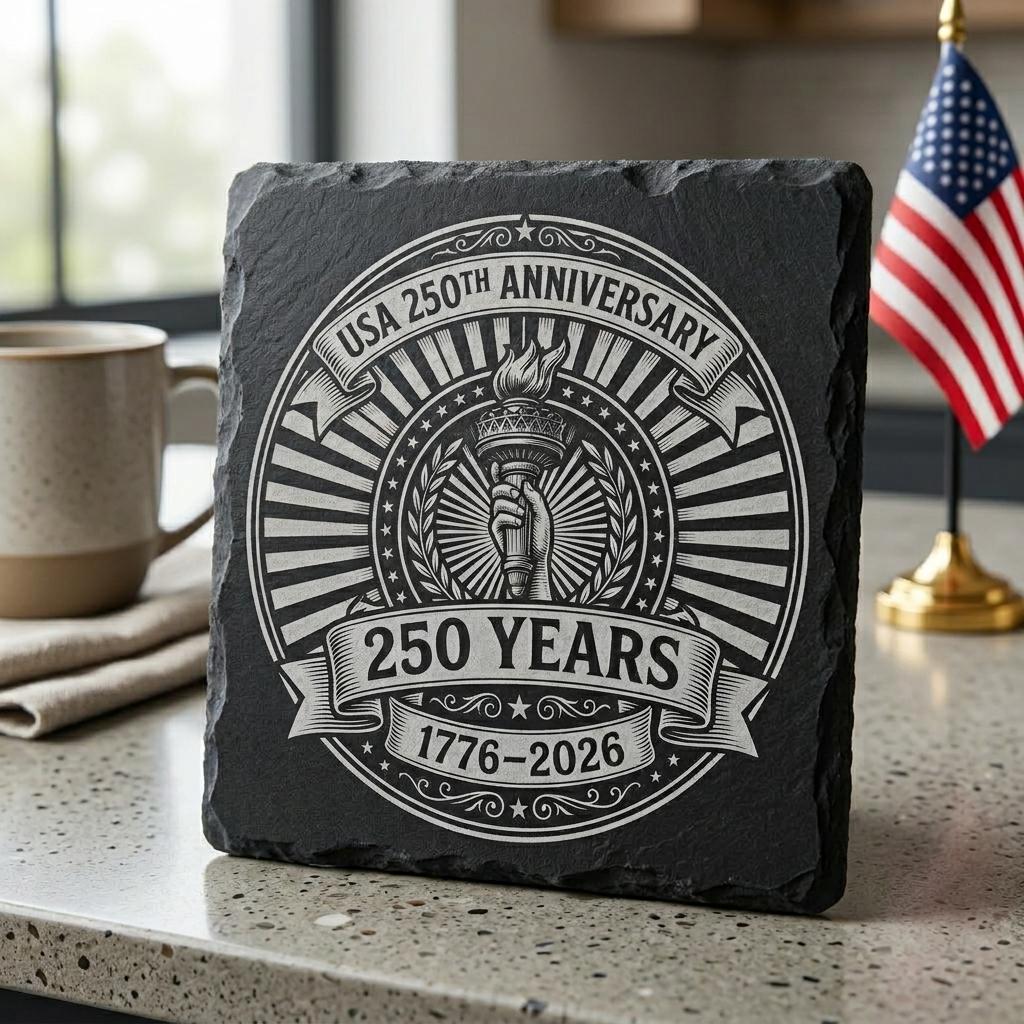 250. Jubiläums-Lasergravurdatei, patriotisches USA-Schieferuntersetzer-Design 2026 – Bild 5