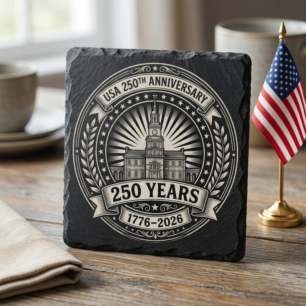 250. Jubiläums-Lasergravurdatei, patriotisches USA-Schieferuntersetzer-Design 2026 – Bild 6