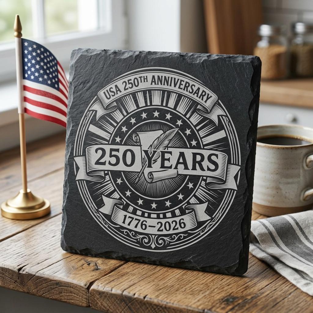 250. Jubiläums-Lasergravurdatei, patriotisches USA-Schieferuntersetzer-Design 2026 – Bild 7