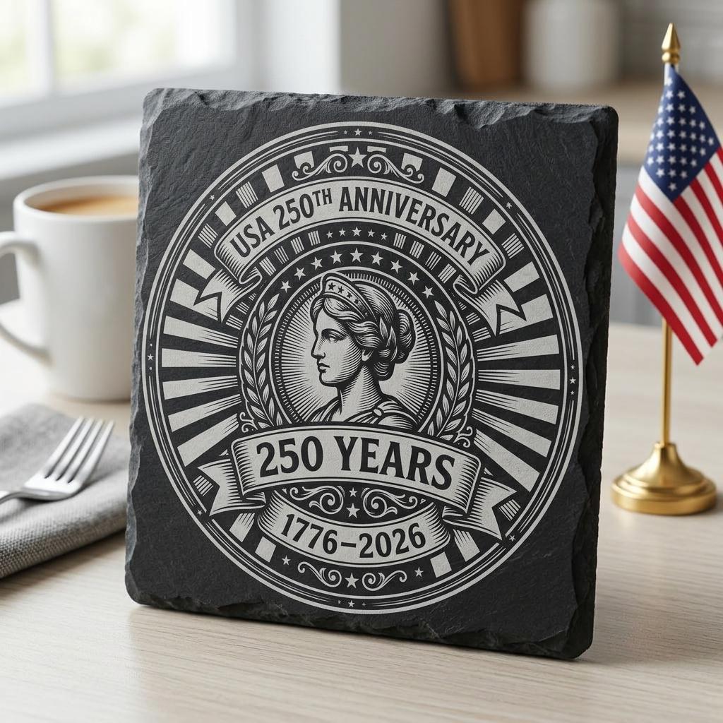 250. Jubiläums-Lasergravurdatei, patriotisches USA-Schieferuntersetzer-Design 2026 – Bild 8
