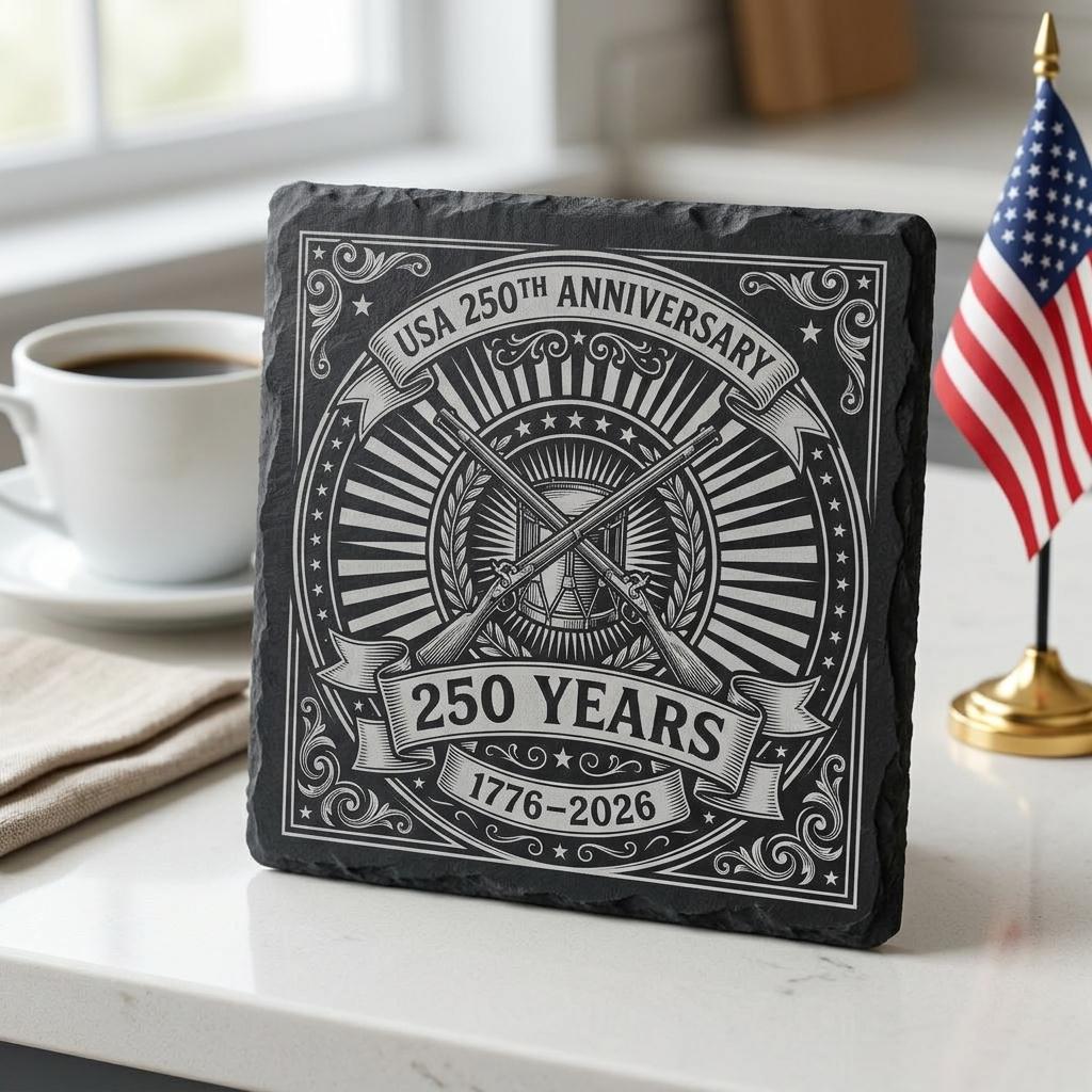 250. Jubiläums-Lasergravurdatei, patriotisches USA-Schieferuntersetzer-Design 2026 – Bild 9