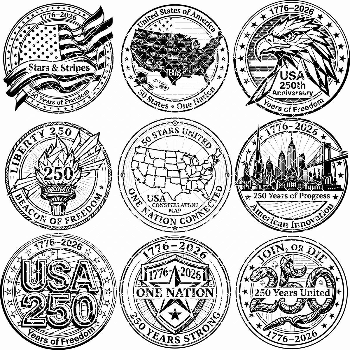 Design patriottico moderno per incisione laser del 250º anniversario, pacchetto di cartelli in legno USA - immagine 11