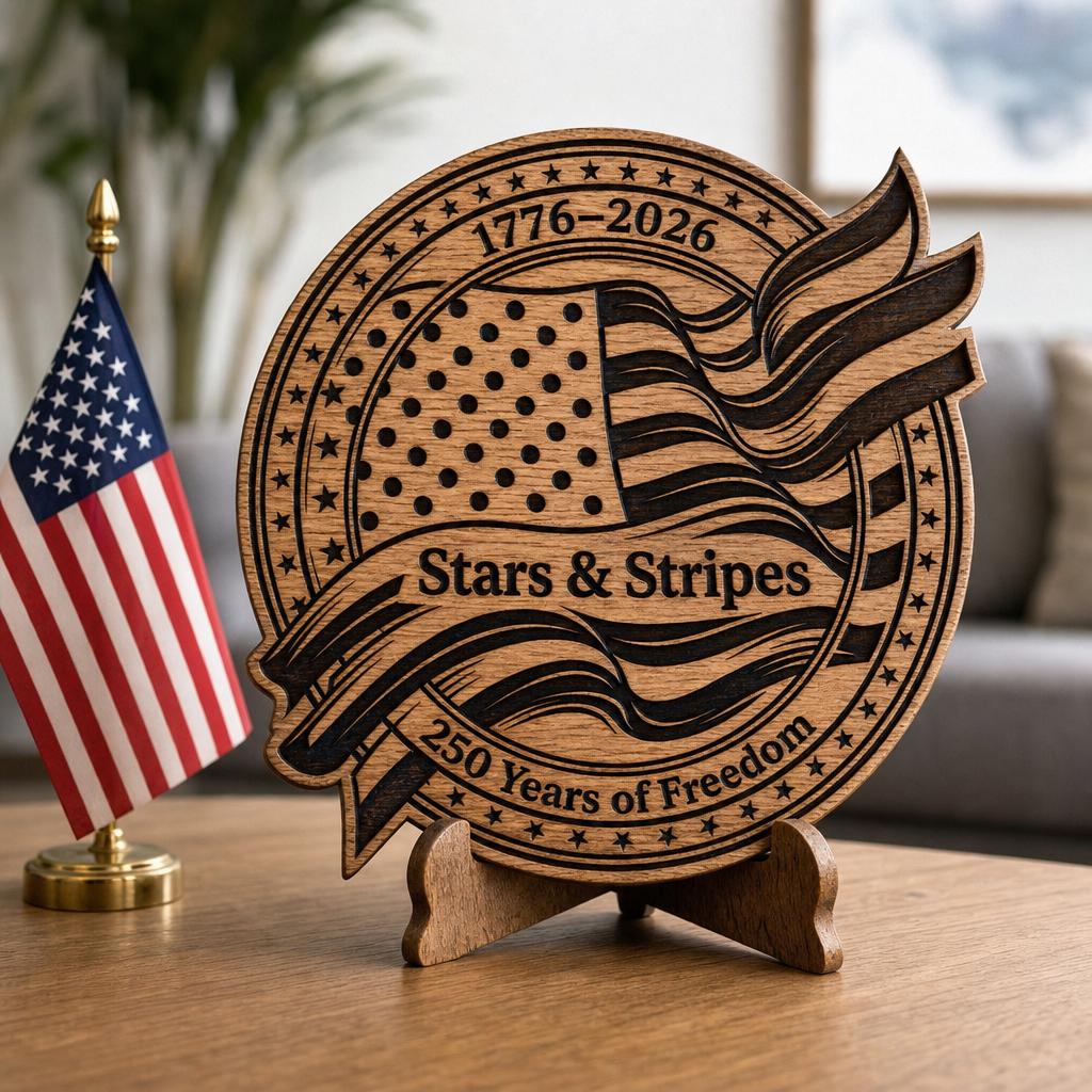 Design patriottico moderno per incisione laser del 250º anniversario, pacchetto di cartelli in legno USA - immagine 2