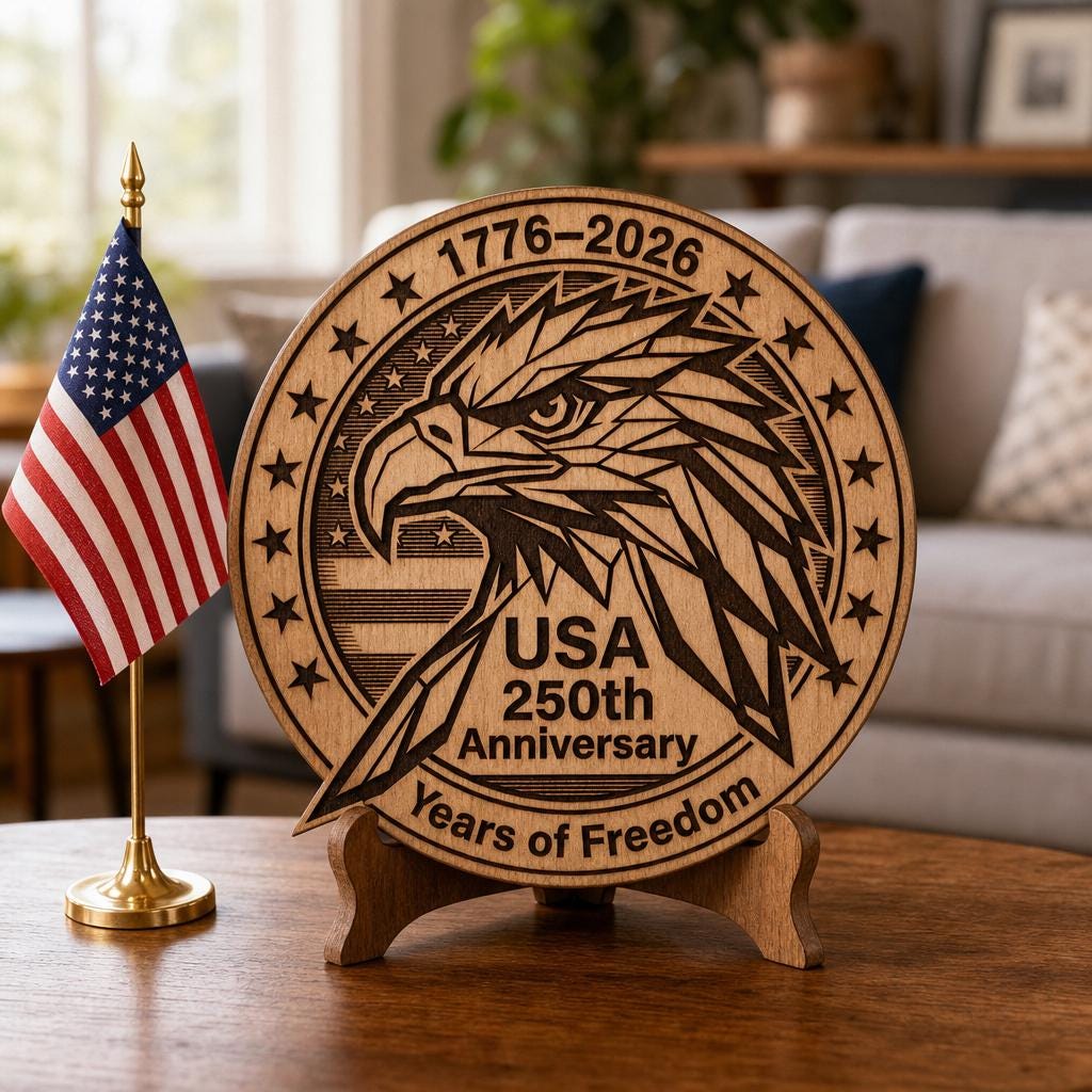 Design patriottico moderno per incisione laser del 250º anniversario, pacchetto di cartelli in legno USA - immagine 3