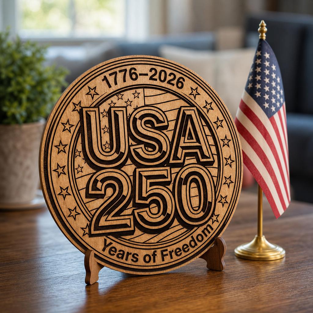 Design patriottico moderno per incisione laser del 250º anniversario, pacchetto di cartelli in legno USA - immagine 4