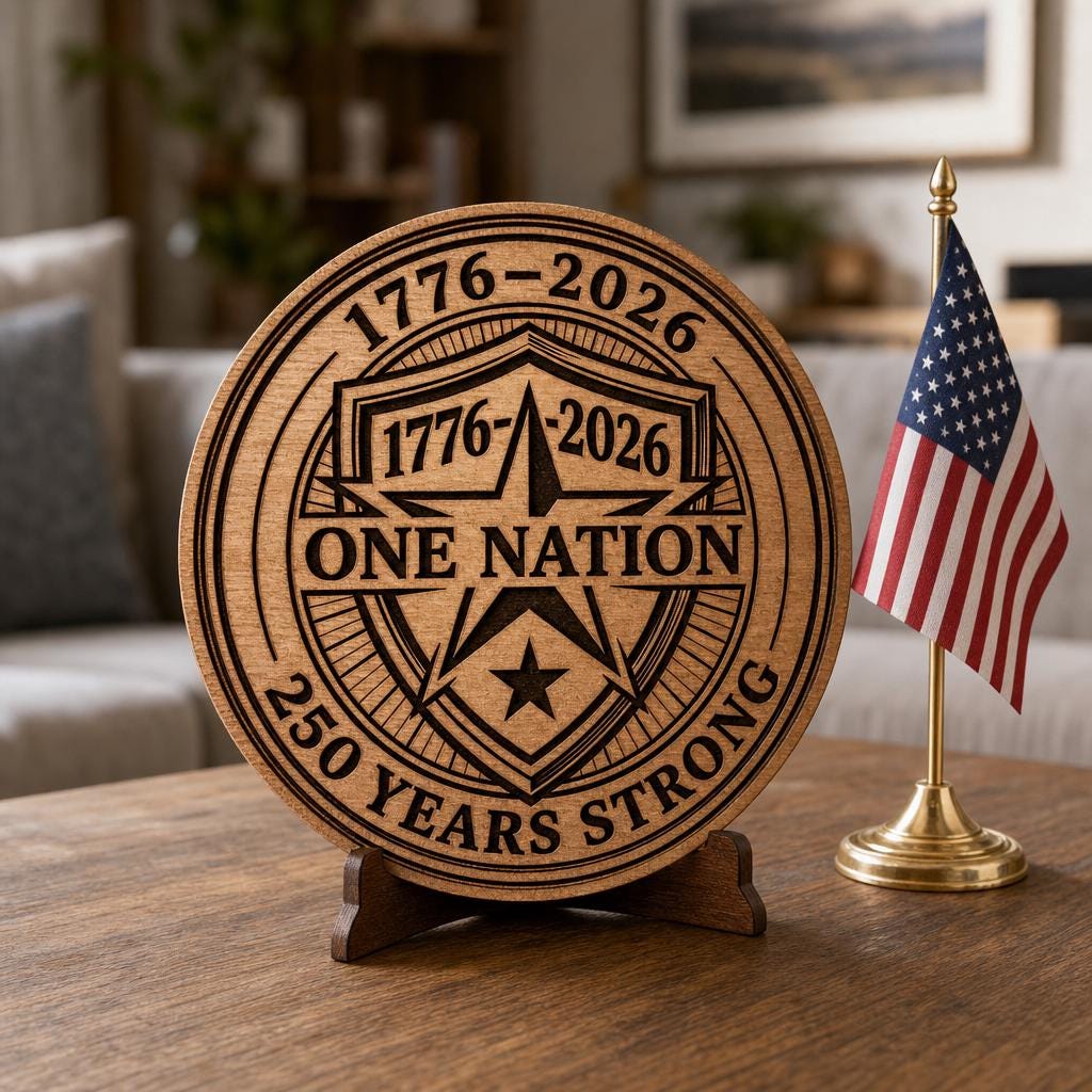 Design patriottico moderno per incisione laser del 250º anniversario, pacchetto di cartelli in legno USA - immagine 8
