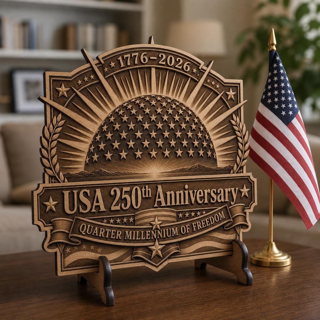 3D Illusion Laser Design Bundle, USA 250th Anniversary Patriotic Wood Sign