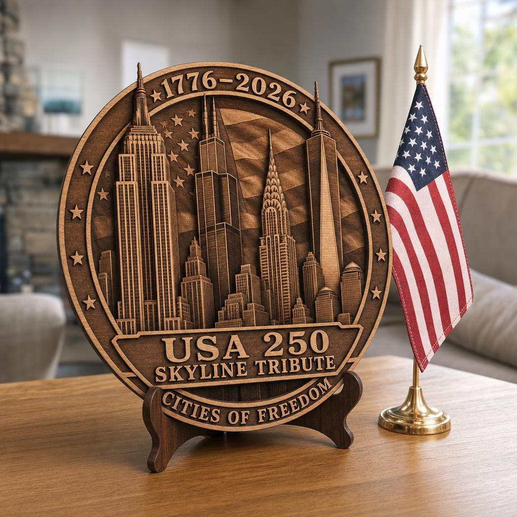 3D Illusion Laser Engraving PNG, America 250 Anniversary Wood Plaque Bundle