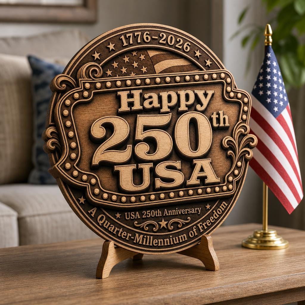 3D Illusion PNG Bundle, Laser Engraving Design, USA 250th July 4 Wood Sign