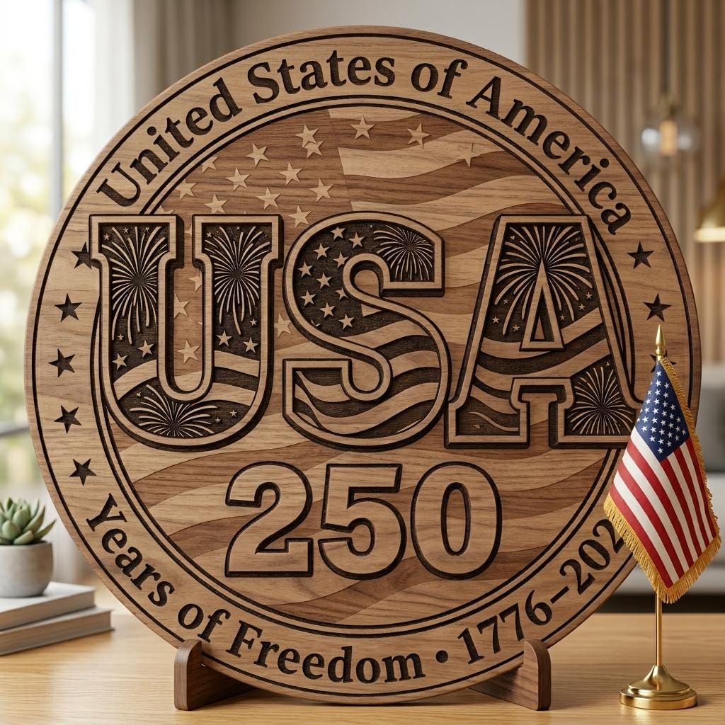 3D Illusion PNG Bundle, Laser Engraving Design, USA 250th July 4 Wood Sign