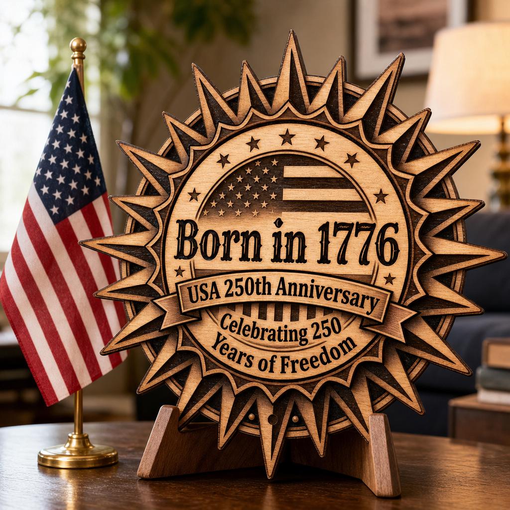 3D Illusion PNG Bundle, Laser Engraving Design, USA 250th July 4 Wood Sign