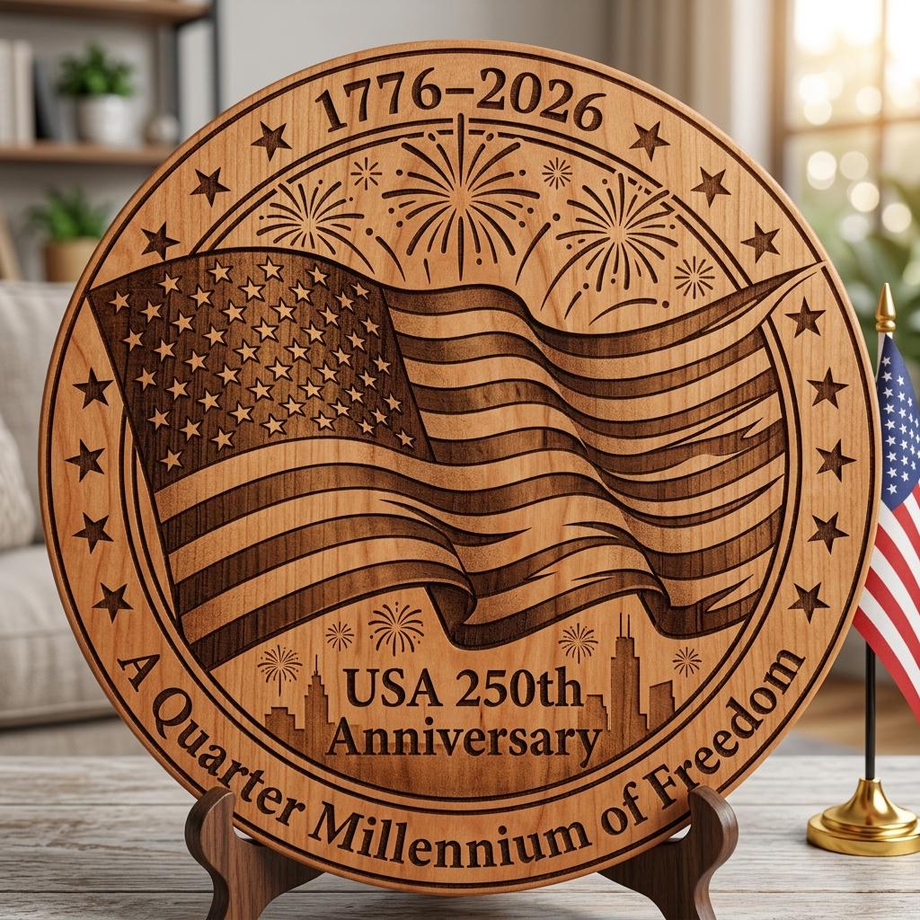 3D Illusion PNG Bundle, Laser Engraving Design, USA 250th July 4 Wood Sign