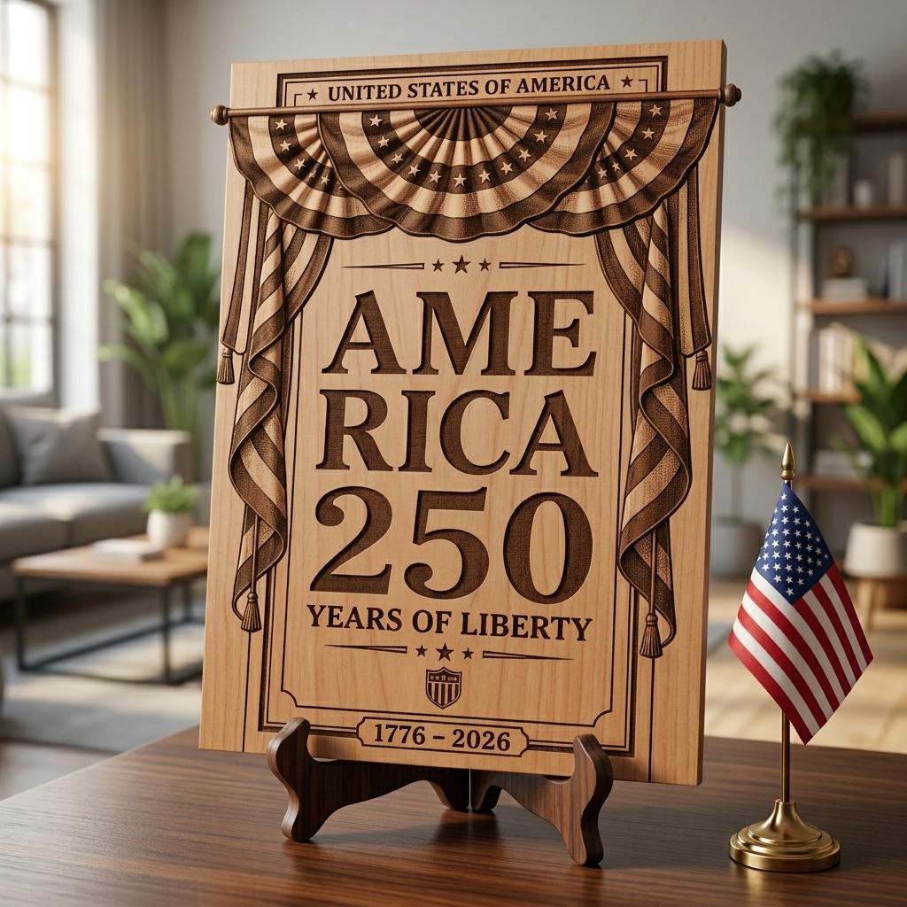 3D Illusion PNG Bundle, Laser Engraving Design, USA 250th July 4 Wood Sign