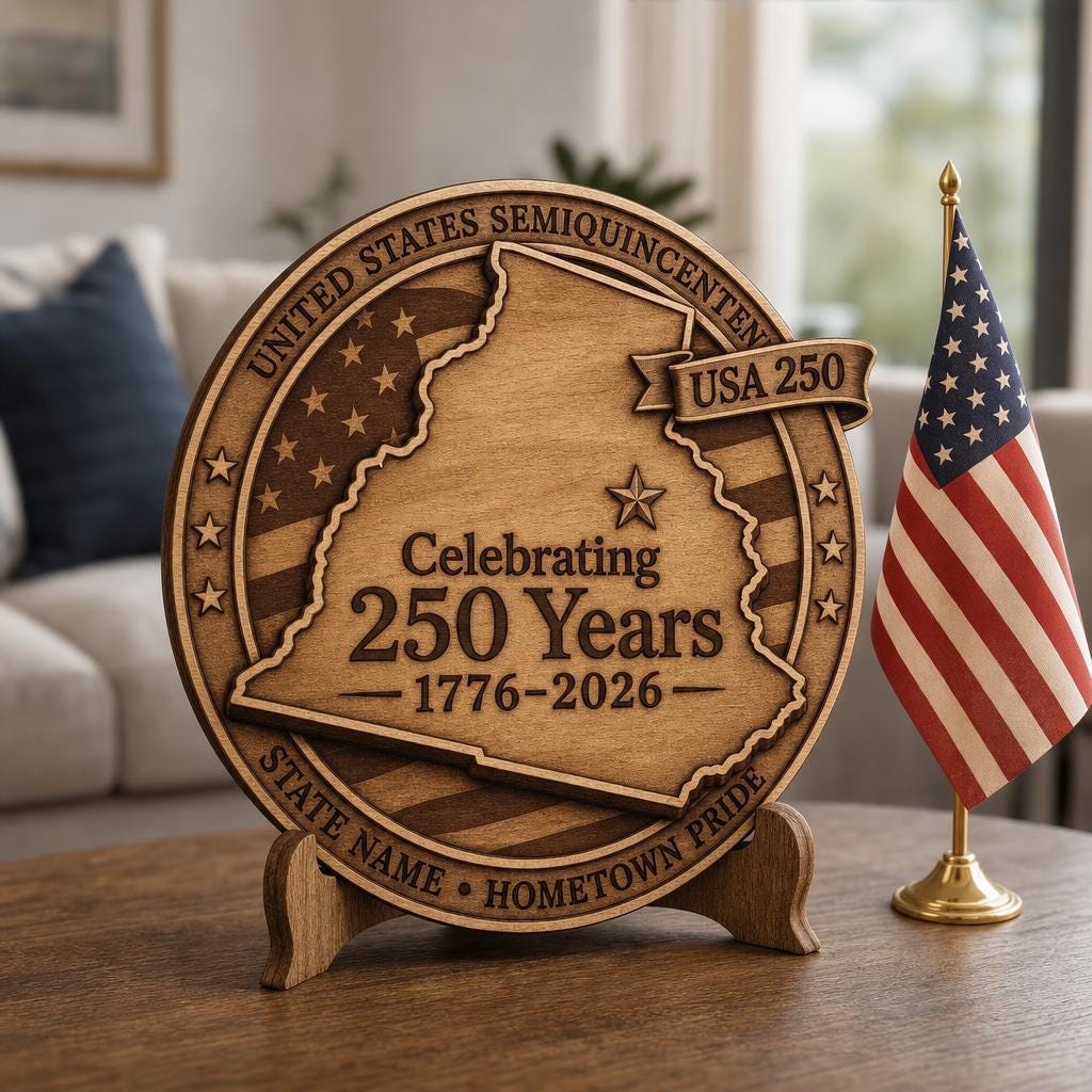 America 250 3D Illusion Laser Engraving File, Patriotic PNG Gift Keepsake