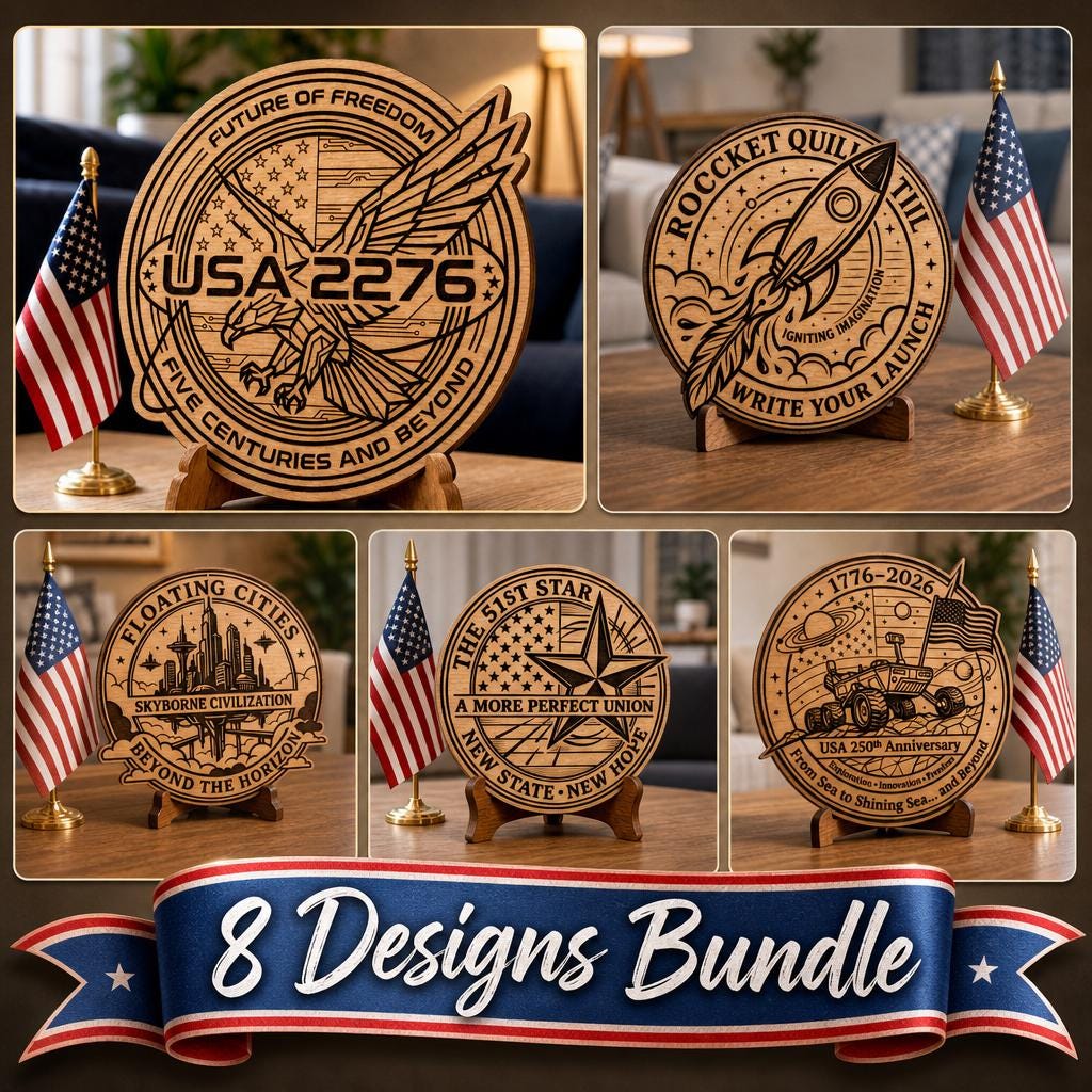 America 250 Anniversary Laser Engraving Bundle, Futuristic Wooden Sign Designs
