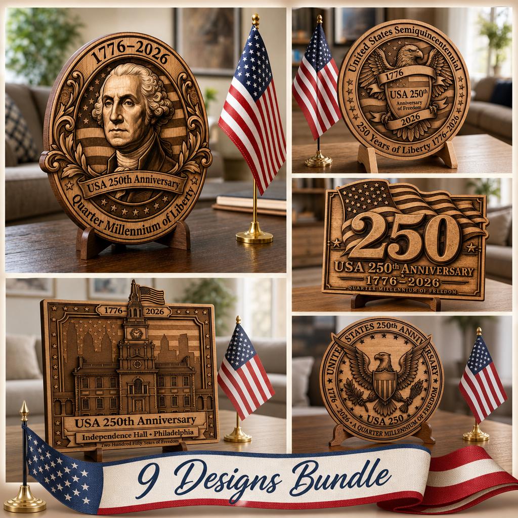 America 250 Laser Engraving File, 3D Illusion Patriotic Crest PNG for Wood Plaque