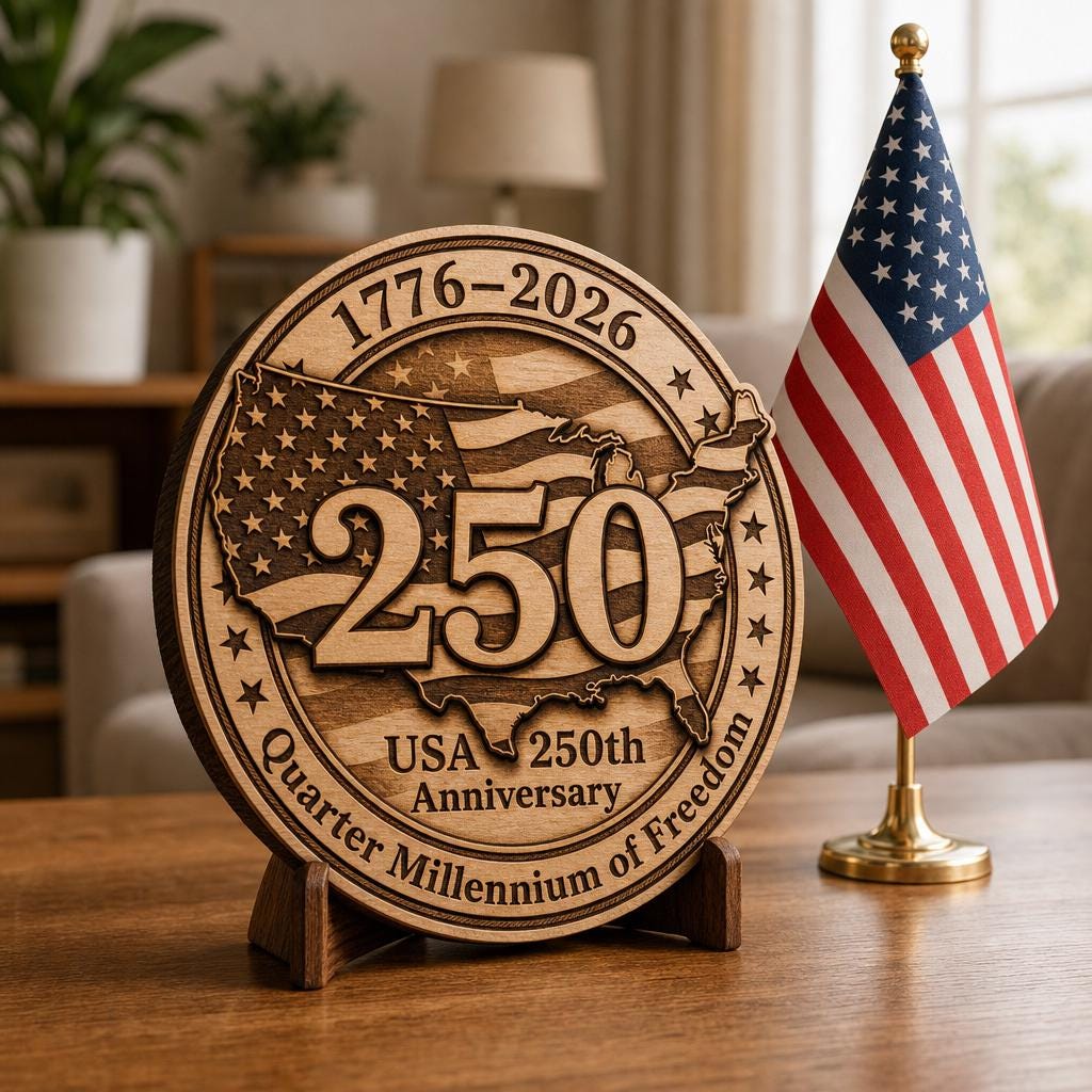 America 250 Laser Engraving File, 3D Illusion Patriotic Crest PNG for Wood Plaque