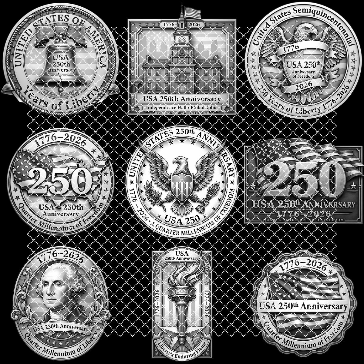 America 250 Laser Engraving File, 3D Illusion Patriotic Crest PNG for Wood Plaque