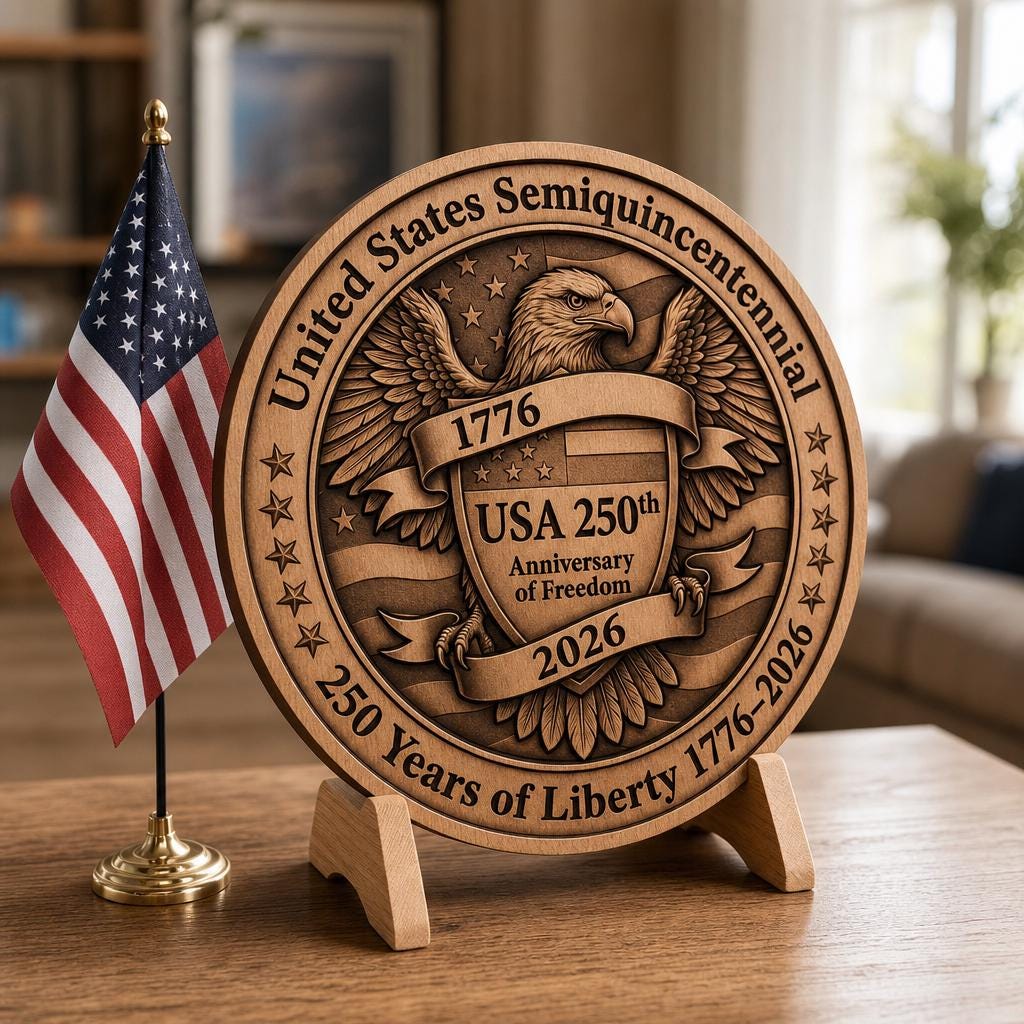 America 250 Laser Engraving File, 3D Illusion Patriotic Crest PNG for Wood Plaque