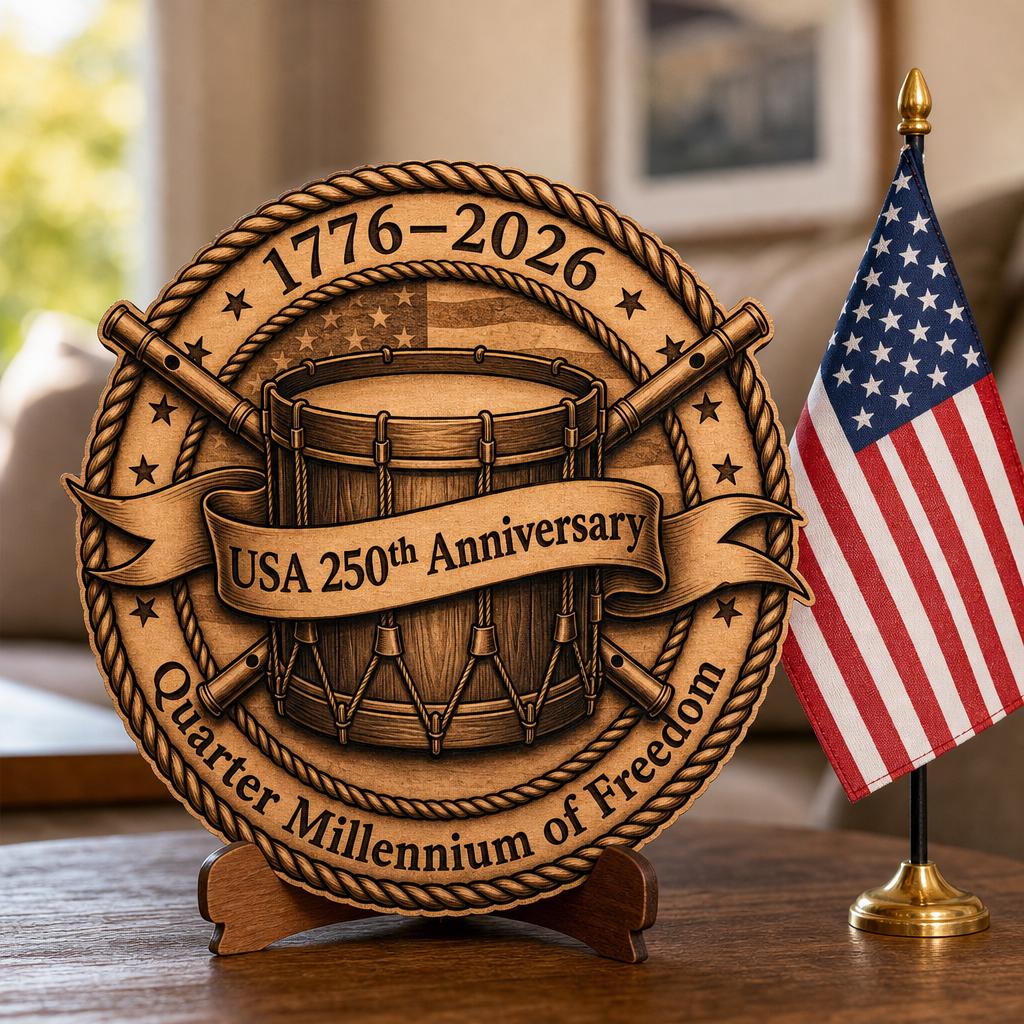 America 250 Laser Engraving File, 3D Illusion Patriotic Crest PNG for Wood Plaque
