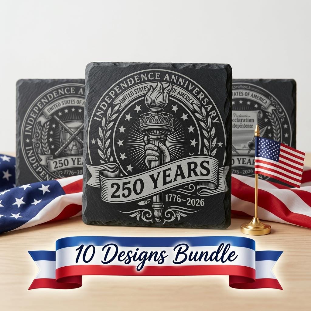 America 250 PNG Bundle, Patriotic Slate Coaster Designs for 4th of July Engraving