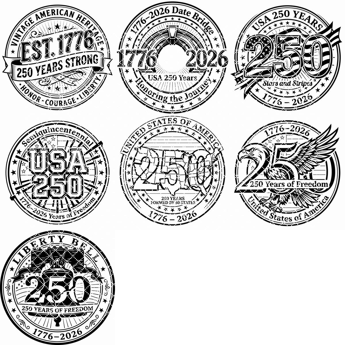 America 250 Semiquincentennial Engraving Bundle, 1776 2026 Patriotic Wood Sign Design