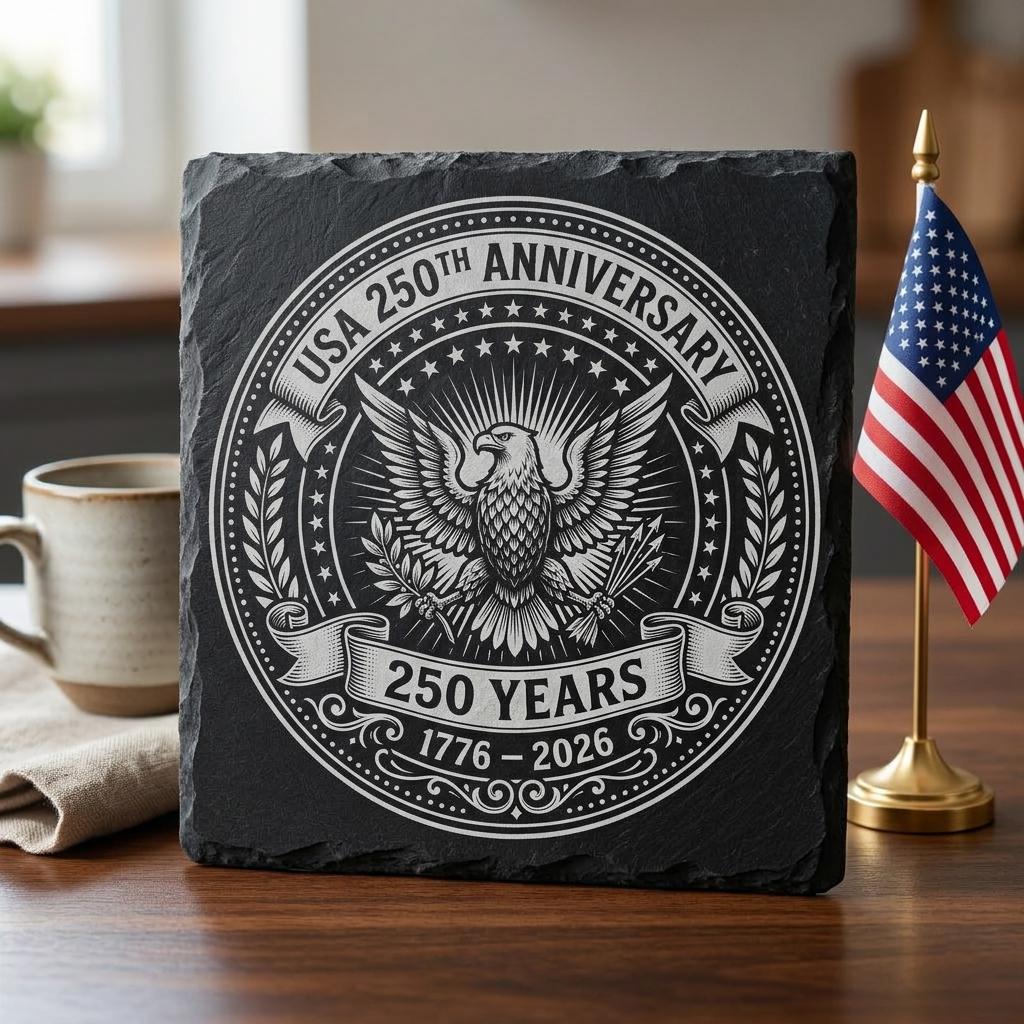 America 250th Anniversary Engraving File, Patriotic USA Coaster Designs for Slate