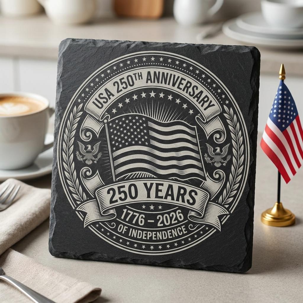 America 250th Anniversary Engraving File, Patriotic USA Coaster Designs for Slate