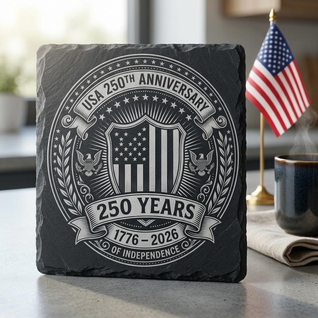 America 250th Anniversary Engraving File, Patriotic USA Coaster Designs for Slate