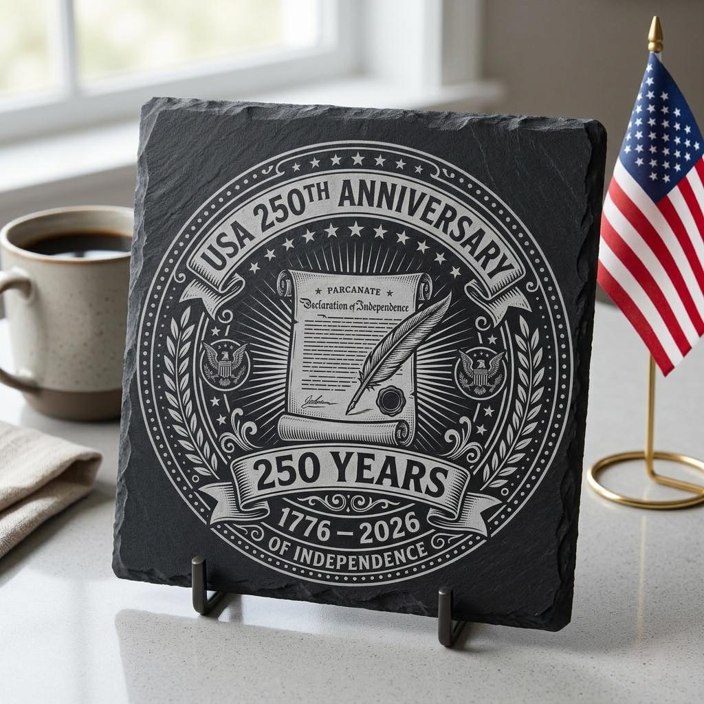 America 250th Anniversary Engraving File, Patriotic USA Coaster Designs for Slate