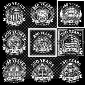 America 250th Patriotic Crest Slate Coaster Designs, Laser Engraving Bundle